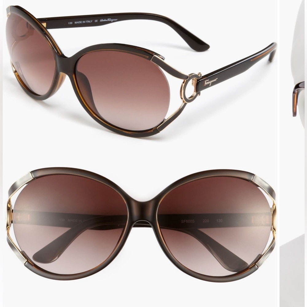 NWT Salvatore Ferragamo 59mm Oversized Sunglasses in Brown - Picture 2 of 3